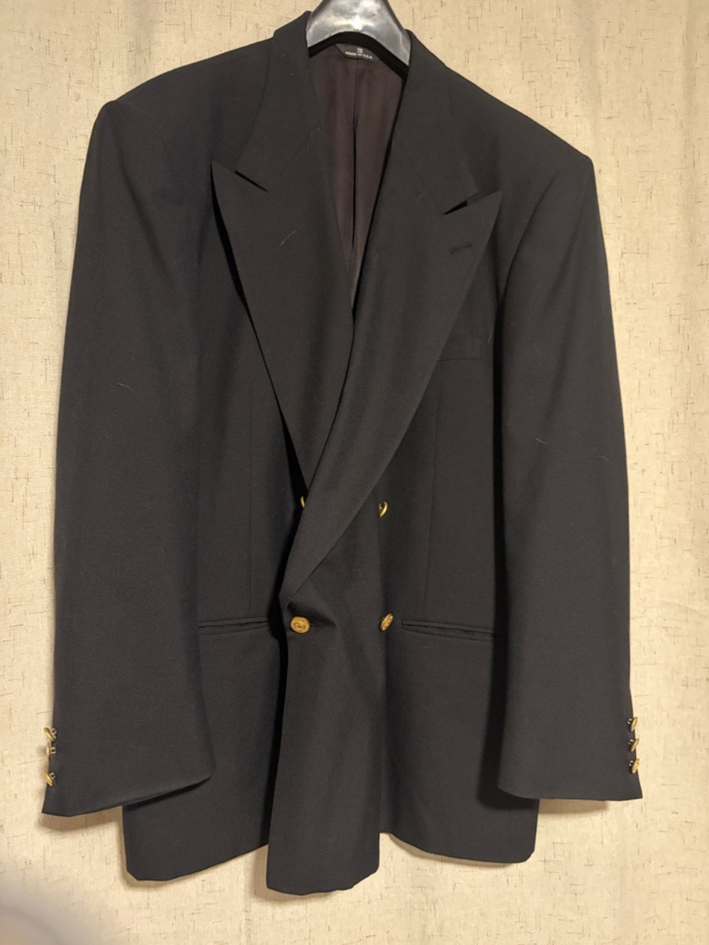 Perry Ellis Black Double-Breasted Pea Coat with Gold Buttons